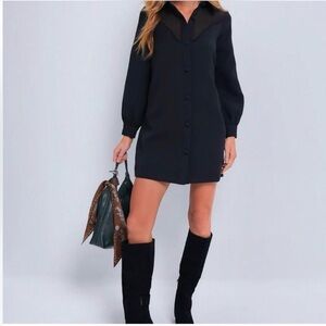 Tuckernuck Etta Women’s Long Sleeve Black Button Up Mini Dress Size XXS NWT